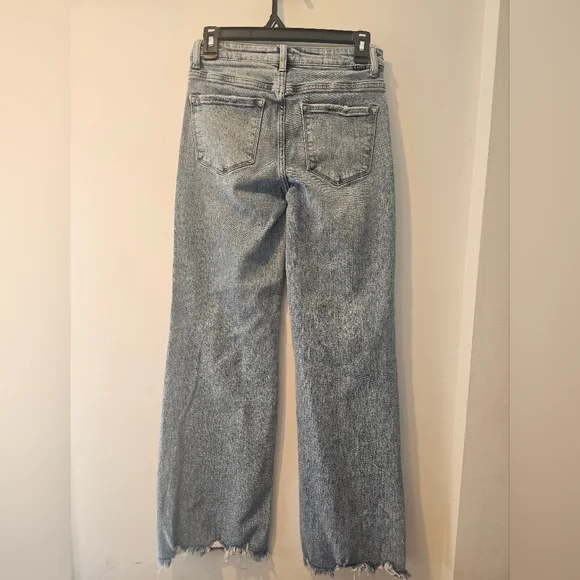 Risen Distressed Straight Leg Jeans Raw Hem High Rise Size 3 - Picture 2 of 5